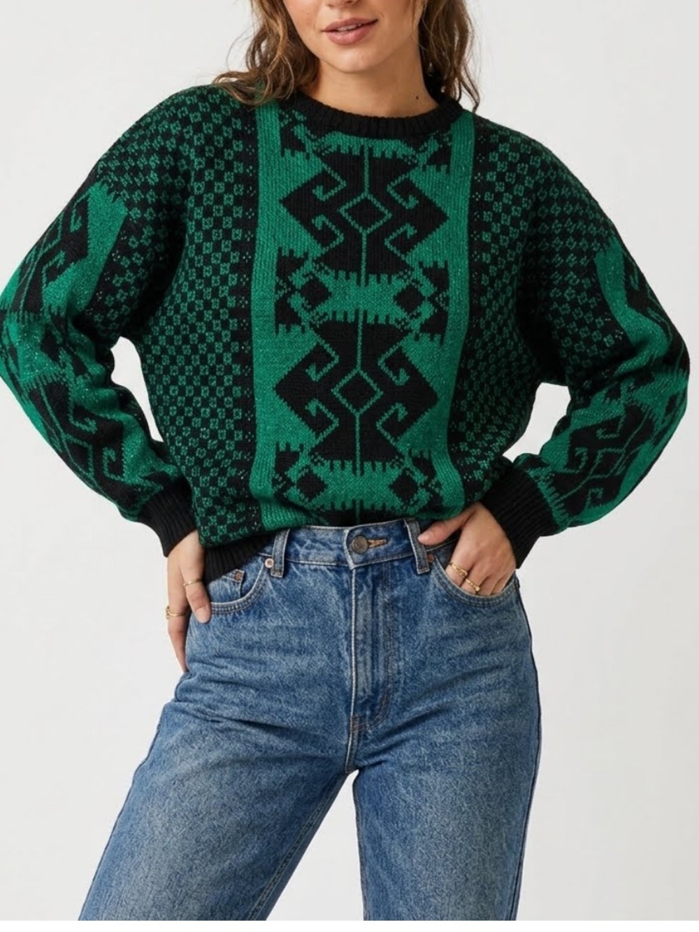 VINTAGE 80’s Ugly Christmas Sweater Grandpa Metallic Large